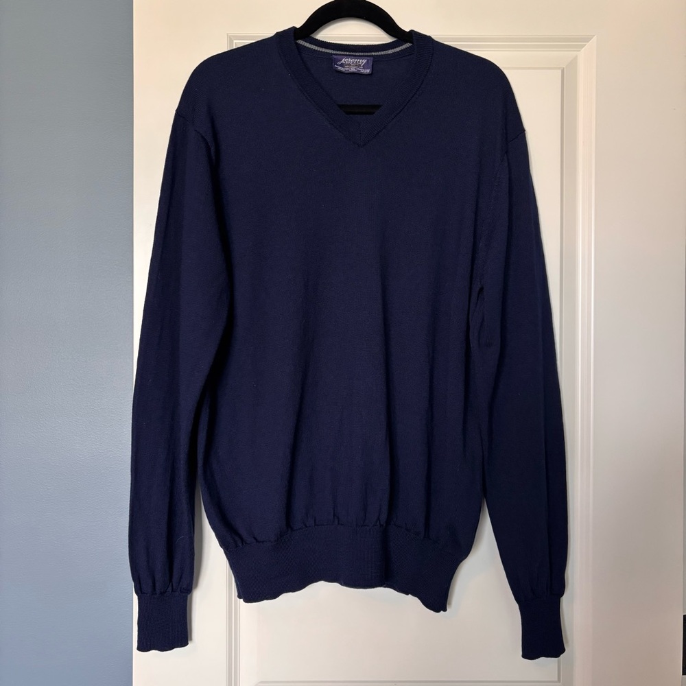 100% Merino Wool Jeremy Argyle NYC Men's Classic V-Neck Sweater in Navy XL
